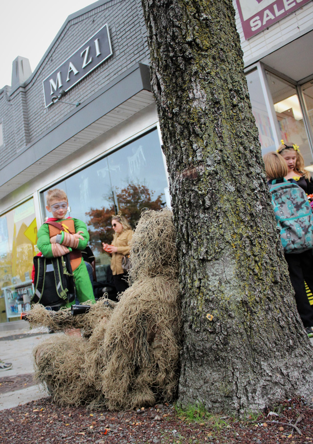 Demetrios Mantzopoulos of Greenport camped outside his family’s restaurant (Mazi) waiting to scare unsuspecting trick-or-treaters. 