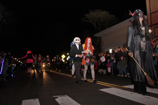 Witch Doctor John Golden (right), Jack and Sally from the Nightmare before Christmas (middle) and the Strong Island Roller Derby Revolution (Suffolk County’s all-female roller derby league --left).