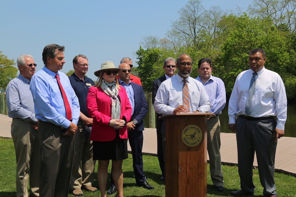 DuWayne Gregory, Suffolk County Legislature’s presiding officer, announces the creation of a 15-member Marine Industry Revitilization Advisory Council Tuesday afternoon.