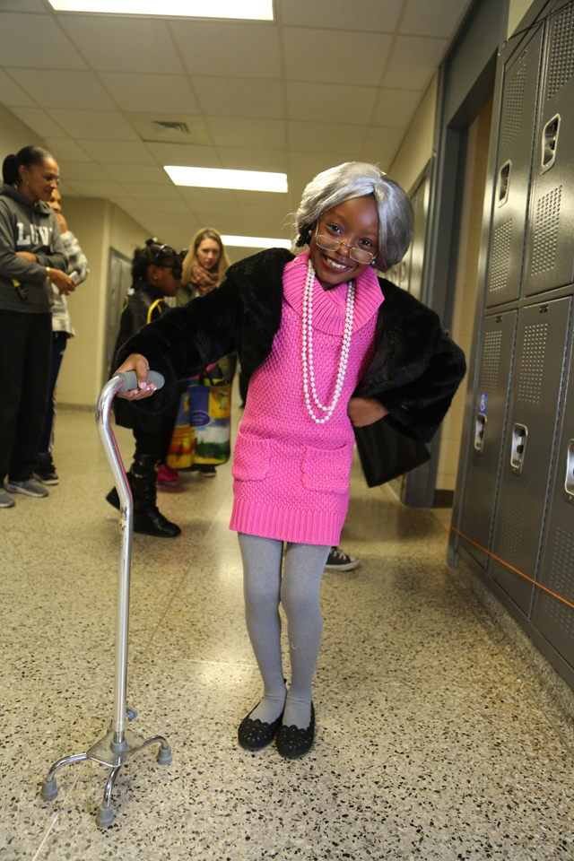 Seven-year-old Phillips Avenue student Zareah Rivero dressed up as a grandma for Riverhead High School Key Club's Safe Halloween event.