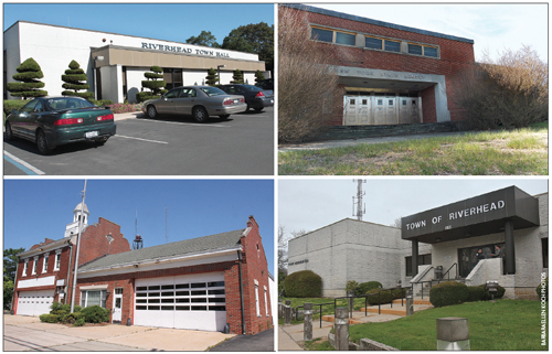 Clockwise from top-left: Town hall, the armory building, police station/justice court, Second Street firehouse (Credit: Barbaraellen Koch)