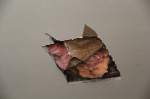 CARRIE MILLER PHOTO | A bullet grazed the ceiling and police cut a hole to investigate.