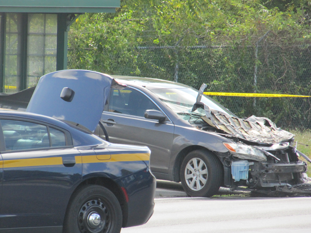 The damage to a vehicle that had been stolen Saturday afternoon. (Credit: Tim Gannon)