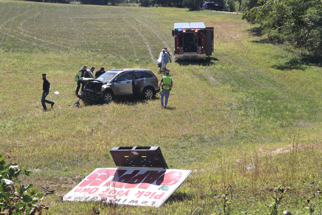 The Honda SUV where it came to rest after last Thursday's crash in Calverton. (Credit: Carrie Miller)