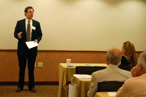 Attorney Christopher Worth, of The Law Office of Christopher Worth in Riverhead, addressed the Chamber of Commerce Thursday. (Credit: Cyndi Murray)
