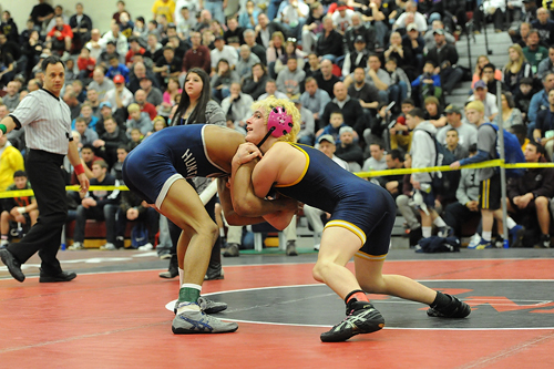 ROBERT O'ROURK PHOTO | Shoreham-Wading River senior T.J. Fabian placed third at 126 pounds in the county tournament.