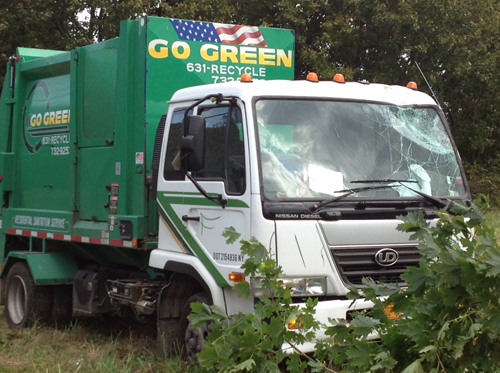 Go-Green sanition driver crashes in Aquebogue Go-Green, Aquebogue, Riverhead police