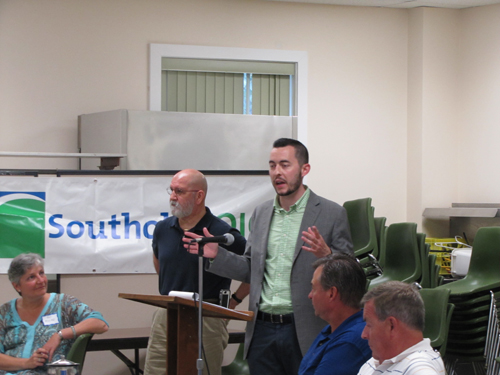 Kevin Dowley from Congressman Zeldin's office discussed helicopter noise Saturday with Southold Voice. Photo by Tim Gannon