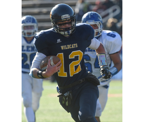 Shoreham-Wading River quarterback Danny Hughes scored six touchdowns in the Wildcats' win over John Glenn Saturday. (Credit: Robert O'Rourk)