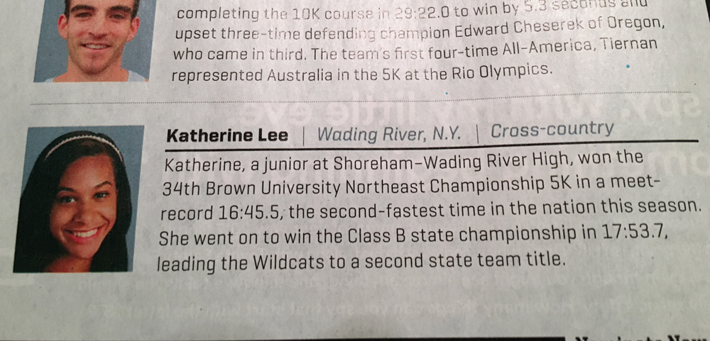 Katherine Lee was featured in Sports Illustrated's Faces in the Crowd feature, which highlights amateur athletes.