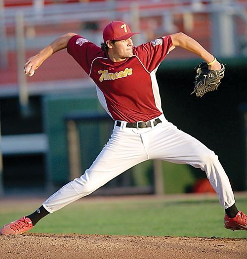 Nick Tropeano, who pitched for the Riverhead Tomcats in 2009, won his first MLB game Wednesday. (Credit: Garret Meade, file)