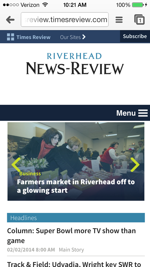 The view of our home page from an iPhone 5s browser.