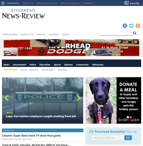 The view of our home page from an iPad browser.