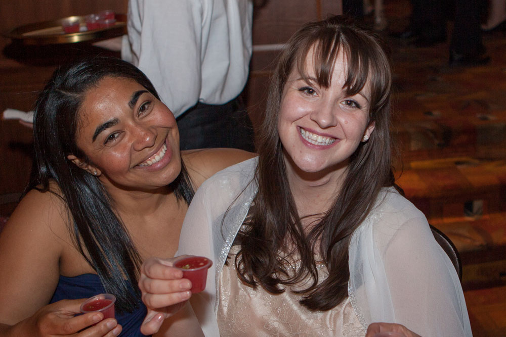 Dina MacDonald, left, and Colleen Hoeffling enjoy watermelon gazpacho appetizers. (Credit: Katharine Schroeder)