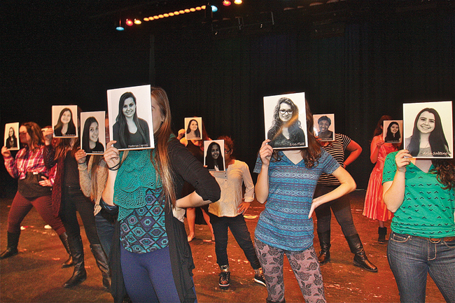 Cast members line up for 'The Audition,' the first of two one-act plays to be presented by the Riverhead High School Blue Masques. (Credit: Barbaraellen Koch)