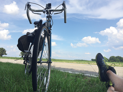 Michael Kringle takes a break near a field outside Bennettsville, S.C. It was 95 degrees that day. (Credit: Michael Kringle)