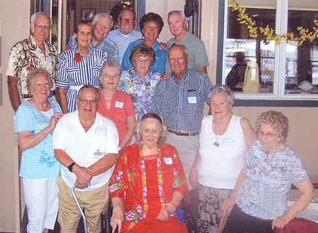 Members of Riverhead High School's Class of 1951 celebrated their 60-year reunion earlier this month at Meeting House Creek Inn in Aquebogue. Back row, from left: Lloyd Corwin, Genie Victoria Myers, Bill Wegener, Jeb LaDouceur, Nancy Nienstedt Cooley, Donald Robinson. Middle row: Shirley Sanford Braun, Joel Frank, Polly Brooks Stark, Marcy Ausenbach Edwards, Douglas Smith. Front row: Amelia Blasko Bauer, Joan Cleveland Poucel, Marie Pflieger Smith. Not pictured: Pat Collins Coleman.