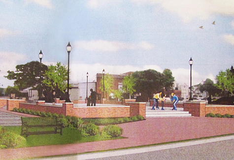 DRAWING COURTESY OF MARTIN SENDLEWSKI | An artist rendering of the ice skating rink being floated for downtown Riverhead.