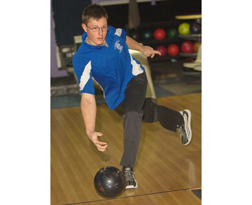 GARRET MEADE PHOTO | Riverhead freshman Jon Visek strung together 11 strikes for a career-high 290 game, capping a career-high 783 series on Monday against Southold.