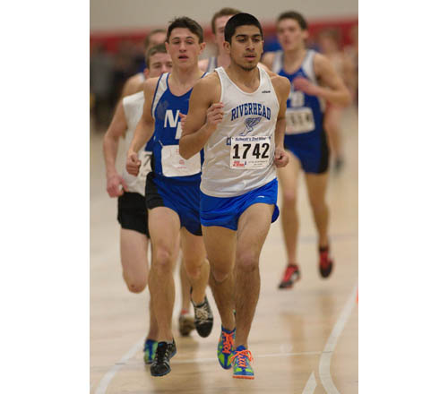 GARRET MEADE PHOTO | Riverhead senior Anthony Galvan set a school record in the 3,200 meters with a time of 10 minutes 31.17 seconds.