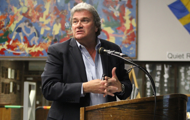 Roger Smith of BBS Architects speaks at Tuesday's Shoreham-Wading River Board of Education meeting. (Credit: Jen Nuzzo)