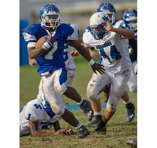 Riverhead running back Ryun Moore scored twice in Saturday's win over North Babylon. (Credit: Garret Meade)