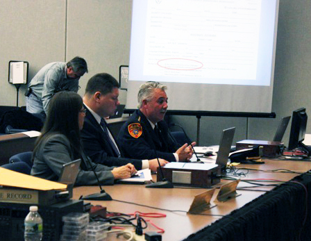 BETH YOUNG PHOTO | Police Chief James Burke (right) and Parents for Megan's Law director Laura Ahearn (left) before the public safety committee this morning.