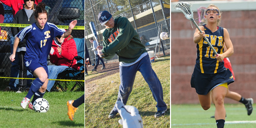 As eighth-graders, former Shoreham students Kari Quinn (left), Nick Bottari and Kaitlyn Brosco all excelled on varsity in their respective sports. (File photos)