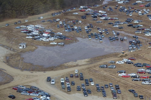 COURTESY PHOTO | The Long Island Pines Barrens Society environmental group issued a press release March 1 that included this Feb. 1 aerial shot of the 35 acres where cars were being stored.