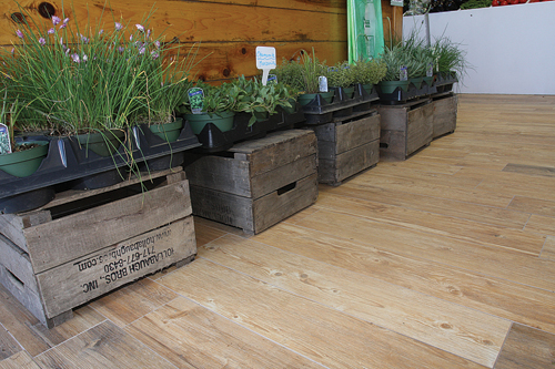 Imported Italian porcelain tile installed last winter by farmer Paul Reeve at Bayview Farm Market in Aquebogue. (Credit: Barbaraellen Koch)