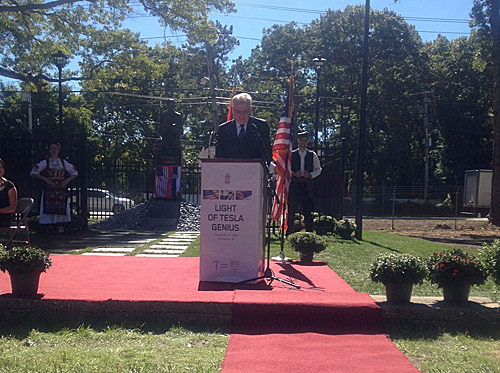 COURTESY PHOTO | Serbian President Tomislav Nikolić speaks on Monday at Wardenclyffe.