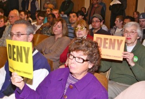 BARBARAELLEN KOCH PHOTO | Virginia Lammevs of South Jamesport (left) and Helga Guthy of Wading River at Tuesday's Town Board meeting.
