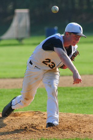 BILL LANDON PHOTO | Shoreham-Wading River junior Mike O'Reilly improved to 9-0 with a two-hit victory over John Glenn Friday.