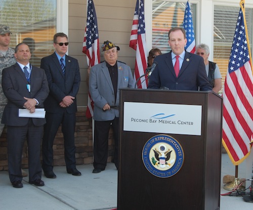 Congressman Lee Zeldin spoke at Monday's press conference. (Cyndi Murray photo)