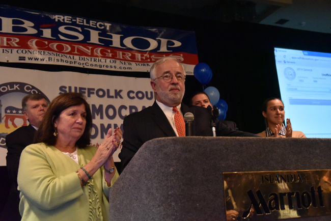 Tim Bishop addressed the crowd on Election Day Nov. 4 after losing to Republican Lee Zeldin. (Credit: Robert O'Rourk)