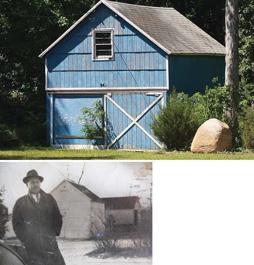 The 'Blue Barn' on Flanders Road was once the carriage house for Havens House, a popular summer hotel owned by Chauncey and Mary Alice Havens. The hotel was destroyed by fire in 1924. Fred C. Havens, above, known as Ted, in front of the building in an undated photo. (Credit: Babaraellen Koch & Mark Hansen courtesy)