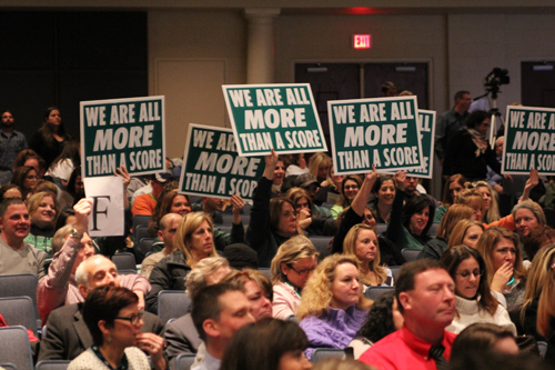 CARRIE MILLER FILE PHOTO  |  Educators packed a forum at Eastport-South Manor High School in December to express their displeasure over Common Core.
