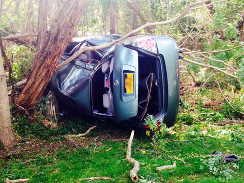 RACHEL YOUNG PHOTO | Four teens were hospitalized on Monday after a car crash in Aquebogue.