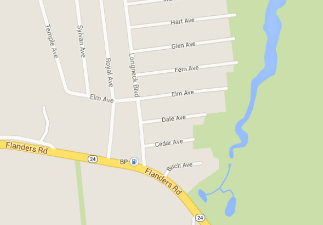 The intersection of Flanders Road and Long Neck Avenue.