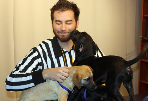 puppy bowl kent shelter Animal PLanet producer and Puppy bowl referee Andrew Schecter with three Kent pups.