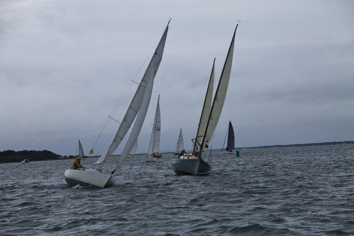 Two boats reposition themselves just before the annual Whitebread race Saturday morning. (Credit: Paul Squire)