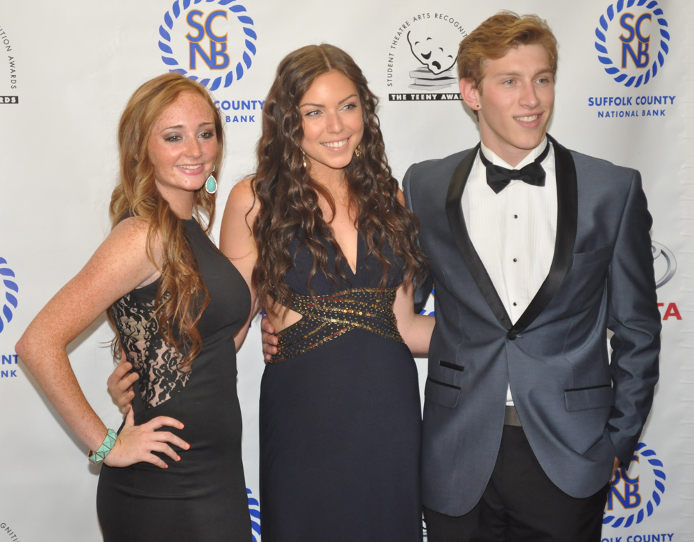Nominees from Center Moriches' production 'Fame included Gabby Gangi, from left, Marissa Tache, and winner Ryan Schafer. (Credit: Grant Parpan)