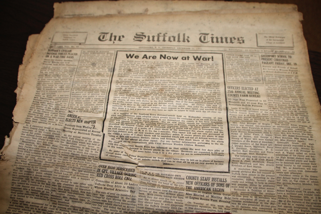 The front page of the Dec. 11, 1941 issue of The Suffolk Times.