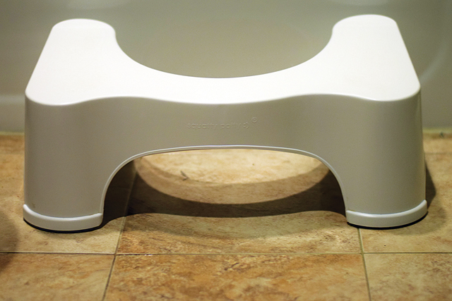 Designed by a Utah family in 2010, the Squatty Potty 'helps you to eliminate faster and more completely' by forcing you to squat. (Credit: Grant Parpan)