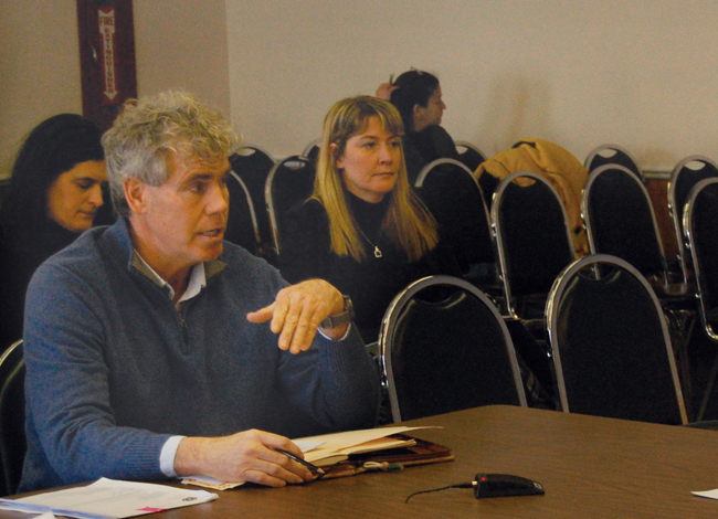 Kevin McAllister of Defend H20 at a Southold Town Board meeting in February.(Credit: Cyndi Murray file photo)